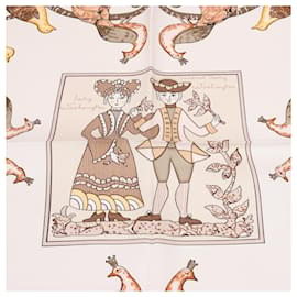 Hermès-Hermès Carré 90 "EARLY AMERICA" 100% Silk Scarf-Beige