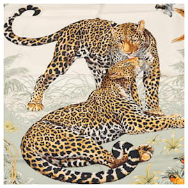 Hermès-Hermès Carré 90 "JUNGLE LOVE" 100% Silk Scarf-Beige