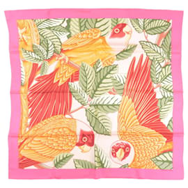 Hermès-Hermès Carré 90 "LES PERROQUETS" 100% Silk Scarf-Pink