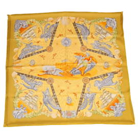 Hermès-Hermès Carré 90 "BALADE OCEANE" 100% Silk Scarf-Yellow