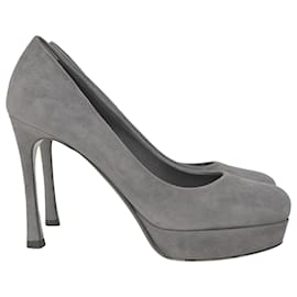 Saint Laurent-Saint Laurent Gisele Platform Pumps in Grey Suede-Grey