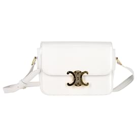 Céline-Celine Teen Triomphe Bag in White Calfskin Leather-White