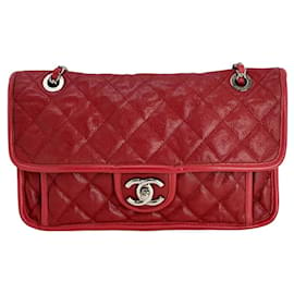 Chanel-Chanel Caviar Quilted Medium French Riviera Red Flap-Red,Dark red