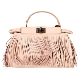 Fendi-Sac Mini Peekaboo Frangé Fendi en Cuir Rose-Autre