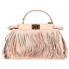 Fendi Fransen Mini Peekaboo Tasche aus Rosa Leder Andere