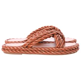 Valentino Garavani-Valentino The Rope Twisted Strap Sandals in Brown Leather-Brown