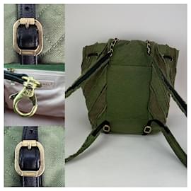 Chanel-CHANEL Backpack Canvas Chevron Cuba Patchwork Khaki Green Backpack Preowned-Green,Khaki