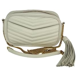 Saint Laurent-Saint Laurent Mini Lou Camera Grain De Poudre Matelasse White Shoulder Bag-White