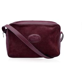 Céline-Vintage Burgundy Suede and Leather Shoulder Bag-Dark red