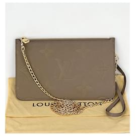 Louis Vuitton-LOUIS VUITTON Pochette de couro bege transversal do NEVERFULL-Marrom