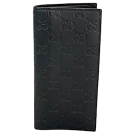 Gucci-Gucci Guccissima Foldover GG Black long Wallet Clutch-Black