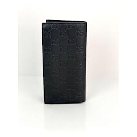 Gucci-Gucci Guccissima Foldover GG Black long Wallet Clutch-Black