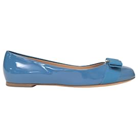 Salvatore Ferragamo-Salvatore Ferragamo Varina Bow Ballet in Blue Patent Leather -Blue,Light blue