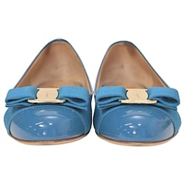 Salvatore Ferragamo-Salvatore Ferragamo Varina Bow Ballet in Blue Patent Leather -Blue,Light blue