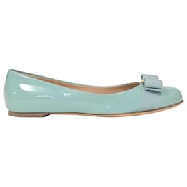 Salvatore Ferragamo-Salvatore Ferragamo Varina Bow Ballet in Light Blue Patent Leather -Blue,Light blue