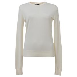Suéter de gola redonda Regal em lã marfim da Theory Branco Cru