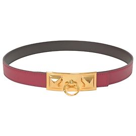 Cinturón reversible Hermès Rivale 90 en cuero burdeos Roja Burdeos