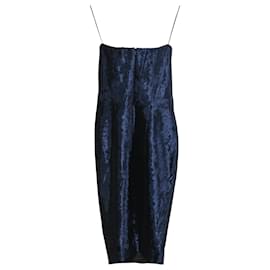 Acne-Acne Studios Strapless Midi Dress in Blue Velvet-Blue