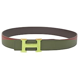 Hermès-Cinto reversível H Hermès em couro marrom-Marrom,Vermelho