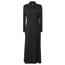 Chanel Double-Breasted Long Coat in Black Silk Black