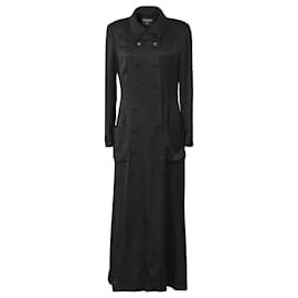 Chanel-Chanel Double-Breasted Long Coat in Black Silk-Black