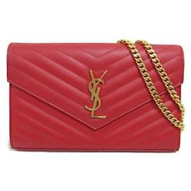 Yves Saint Laurent-Bolso de hombro de cuero Cassandra Chain Yves Saint Laurent 377828 en excelente estado-Roja