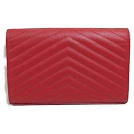 Yves Saint Laurent-Yves Saint Laurent Cassandra Chain Shoulder Bag Leather Shoulder Bag 377828 in Excellent condition-Red
