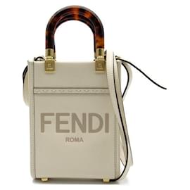 Fendi-Sac à bandoulière en cuir Fendi Sunshine Shopper Mini 8BS051 en excellent état-Blanc