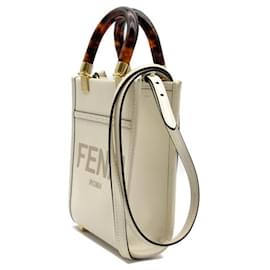 Fendi-Sac à bandoulière en cuir Fendi Sunshine Shopper Mini 8BS051 en excellent état-Blanc