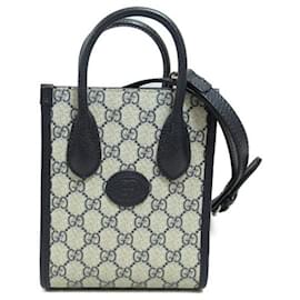 Gucci-Bolsa de couro Gucci Interlocking G Mini Tote Bag 691623 em ótimo estado-Azul