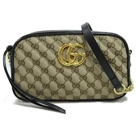 Gucci-Bolsa de ombro Gucci Gucci Gg Marmont em couro preto 447632 em ótimo estado-Bege