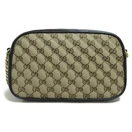 Gucci-Bolsa de ombro Gucci Gucci Gg Marmont em couro preto 447632 em ótimo estado-Bege