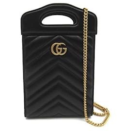 Gucci-Gucci GG Marmont Mini Top Handle Bag Leather Shoulder Bag 699756 in Excellent condition-Black