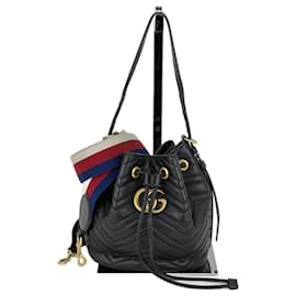Gucci-Gucci Handbag Sylvie Web GG Marmont Black Leather Matelasse Bucket Bag-Black