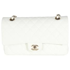 Chanel-Chanel White Quilted Caviar Medium Classic Double Flap Bag-White