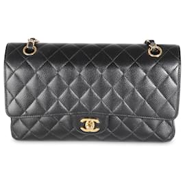 Chanel-Chanel Black Quilted Caviar Medium Classic Double Flap Bag-Black