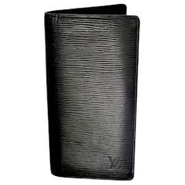 Louis Vuitton-Portefeuille long en cuir noir Epi Brazza de LOUIS VUITTON-Noir