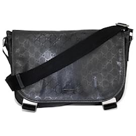 Gucci-Gucci Men's Messenger GG Supreme Canvas Double Buckle Flap Crossbody Men's Bag Preowned-Black