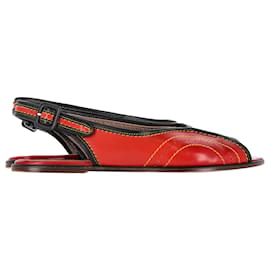 Marni-Marni Slingback Peep Toe Flats in Red Leather-Red,Dark red