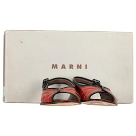 Marni-Marni Slingback Peep Toe Flats in Red Leather-Red,Dark red