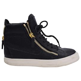 Giuseppe Zanotti-Giuseppe Zanotti High Top Sneakers in Black Croc Embossed Leather -Black