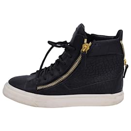 Giuseppe Zanotti-Giuseppe Zanotti High Top Sneakers in Black Croc Embossed Leather -Black
