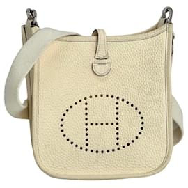 Hermès-Hermes Taurillon Clemence evelyne TPM Nata White Crossbody Bag-White