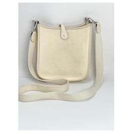 Hermès-Hermes Taurillon Clemence evelyne TPM Nata White Crossbody Bag-White