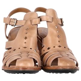Tod's-Tod's Strappy T Strap Sandals in Brown Leather-Brown,Red