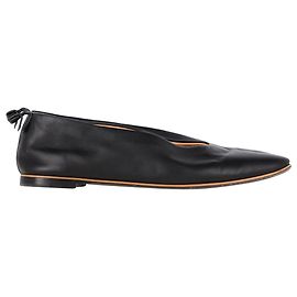 Bottega Veneta Almond Toe Flats in Black Leather  Black