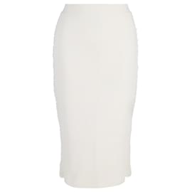 Victoria Beckham-Victoria Beckham Knitted Pencil Midi Skirt in White Cotton-White