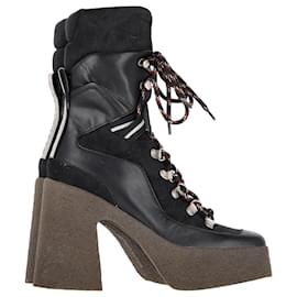 Stella Mc Cartney-Stella McCartney Lace-Up Platform Ankle Boots in Black Faux Leather-Black