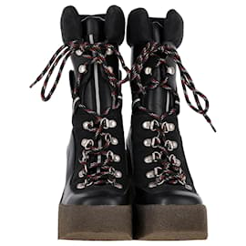 Stella Mc Cartney-Stella McCartney Lace-Up Platform Ankle Boots in Black Faux Leather-Black