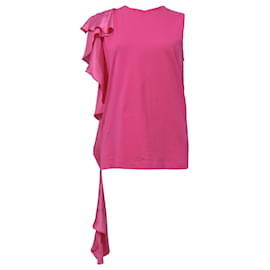 Msgm-MSGM Ruffle-Detail Sleeveless Top in Pink Cotton-Pink